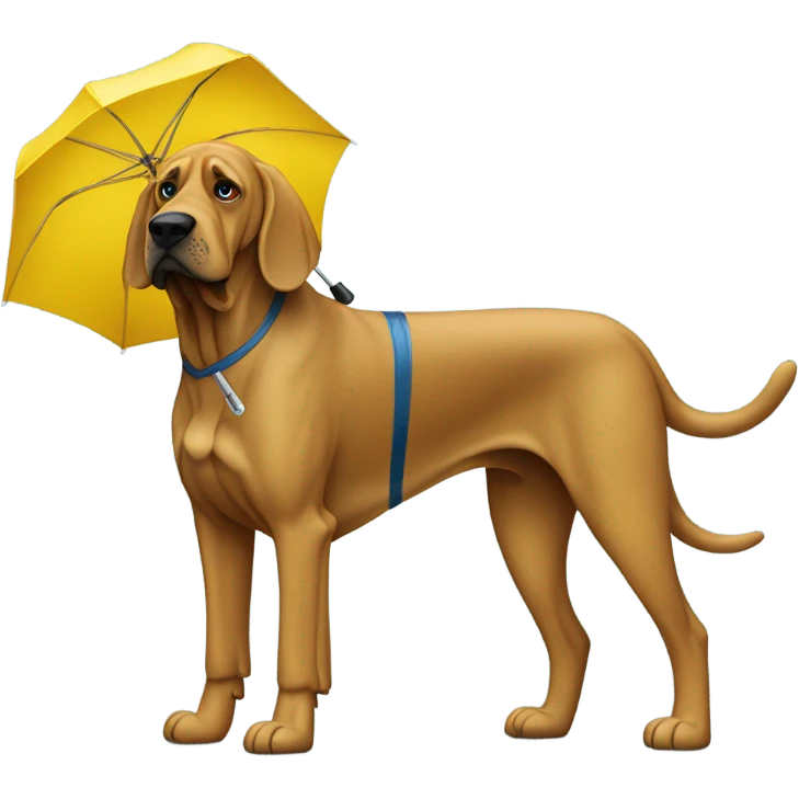 Full body blue and yellow bloodhound-wearing bifocals in the rain with an umbrella while shivering. emoji