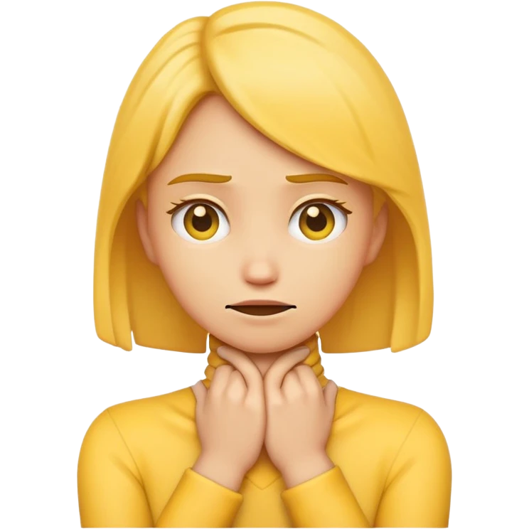 a yellow girl emoji choking her self hands crossed on her neck emoji