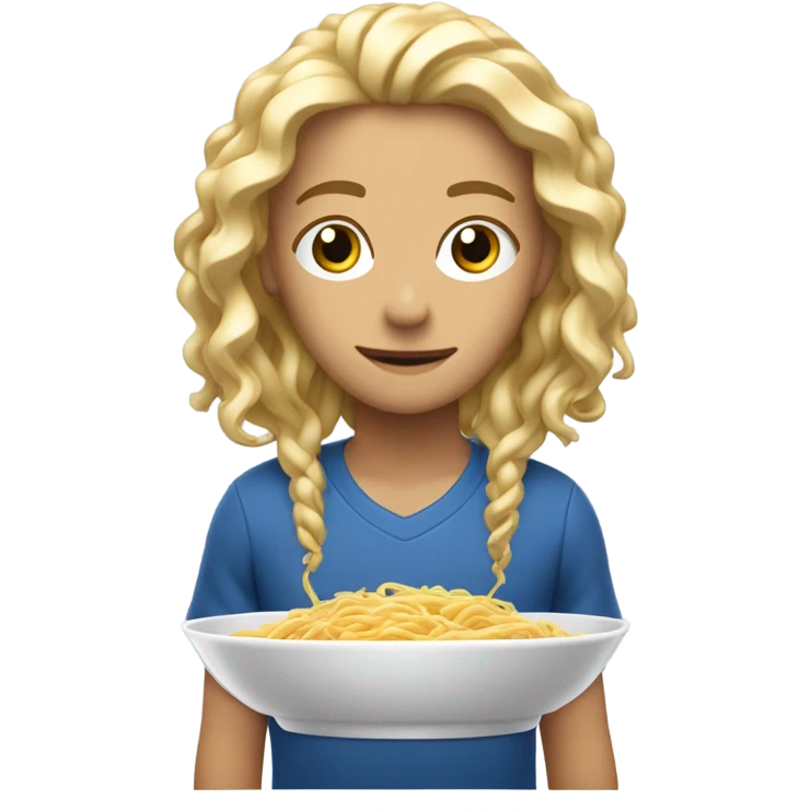 rubia, blanca con ondas y comiendo fideos con tuco emoji