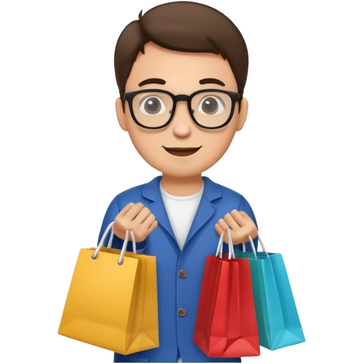 man with glasses holding shopping bags emoji