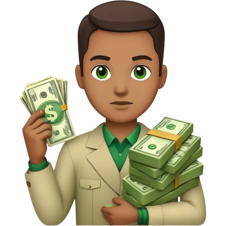 trader making a risky bet with dollar signs, color #0BD794 emoji
