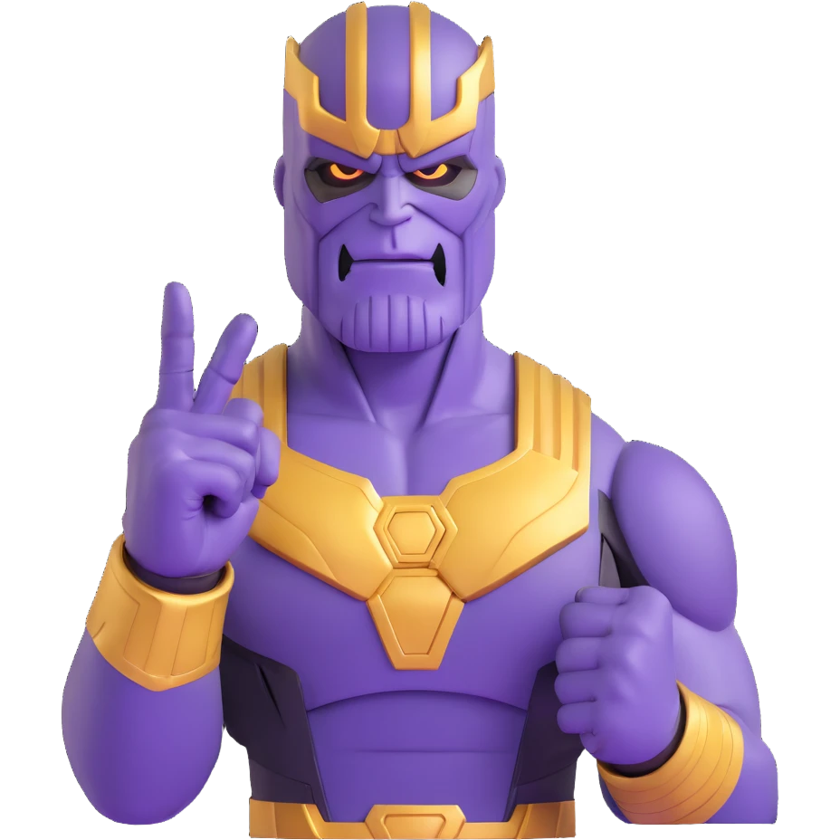 Purple villain Thanos with Squid Game aesthetic showing middle finger emoji