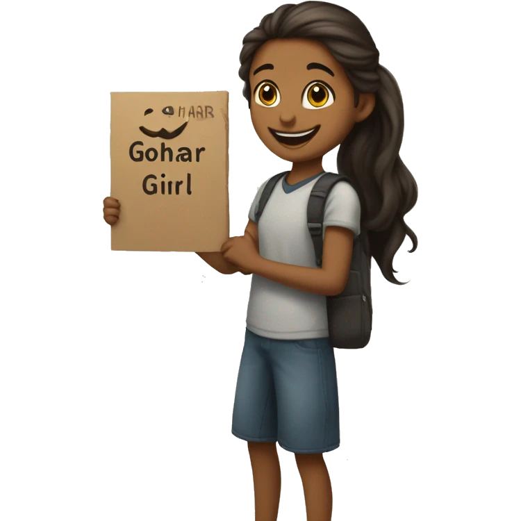 The class holds up a sign that says Gohar, and Gohar stands and is happy to see that Gohar is a girl. emoji