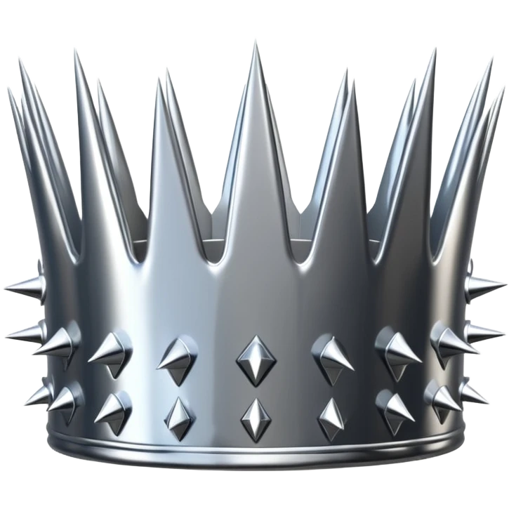 A spiked crown emoji made of silver chrome, sharp yet rounded metallic spikes, glossy reflections, aggressive luxury swag aesthetic, iOS emoji style, centered, clean white background emoji