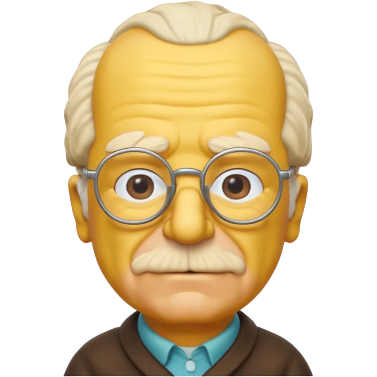 A 3D cartoon close-up of Grandpa Abe Simpson from The Simpsons, rendered in Memoji-style with bald yellow head, white tufts of hair on the sides, wrinkled face, glasses, and warm lighting. Match the Simpsons family color tone and style. emoji