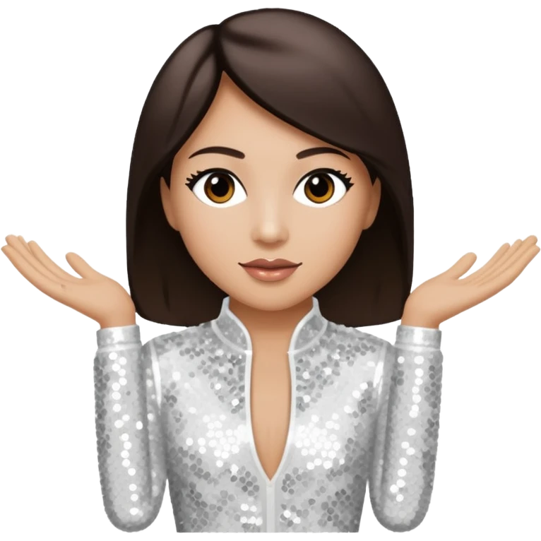 Terry Coldwell from East 17 with light skin, dark brown hair, white sequin outfit emoji