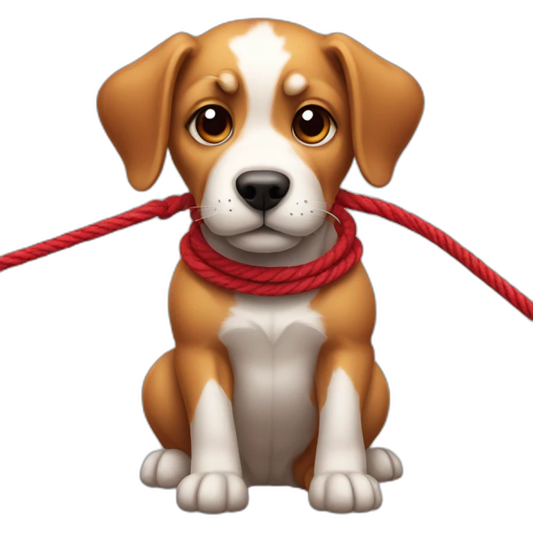 dog tied up by red rope emoji