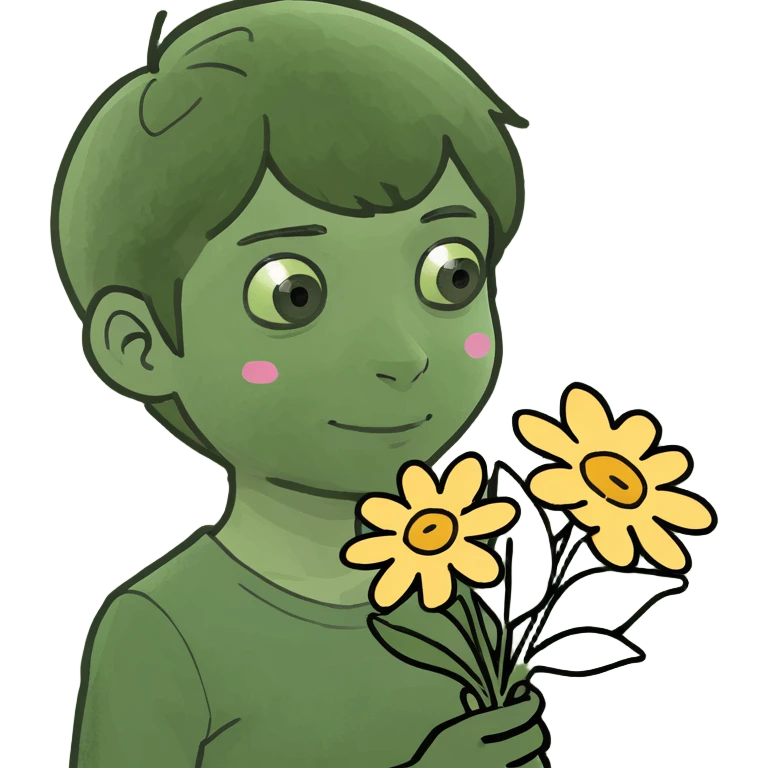 A boy holding flowers emoji
