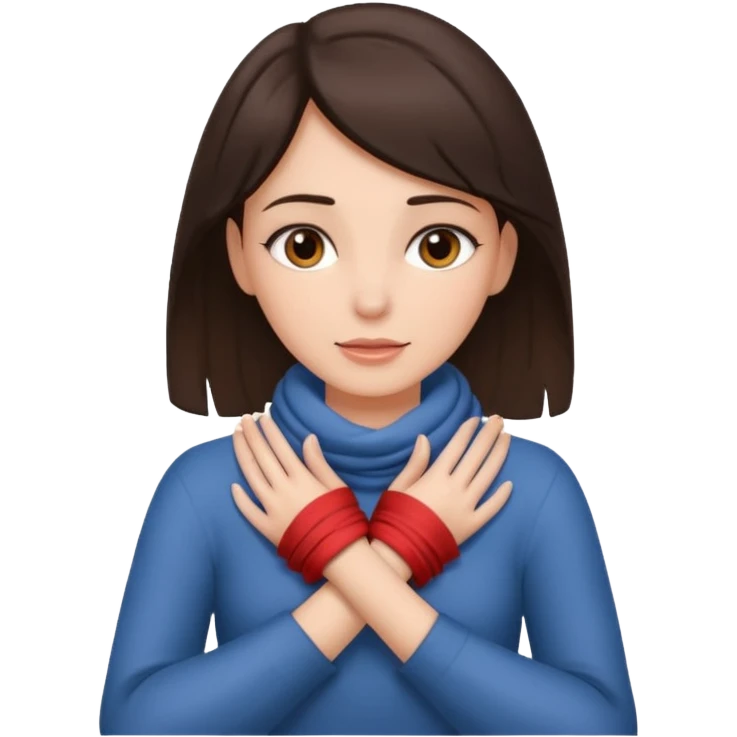 a brunette woman with her hands wrapped fulling around her neck emoji