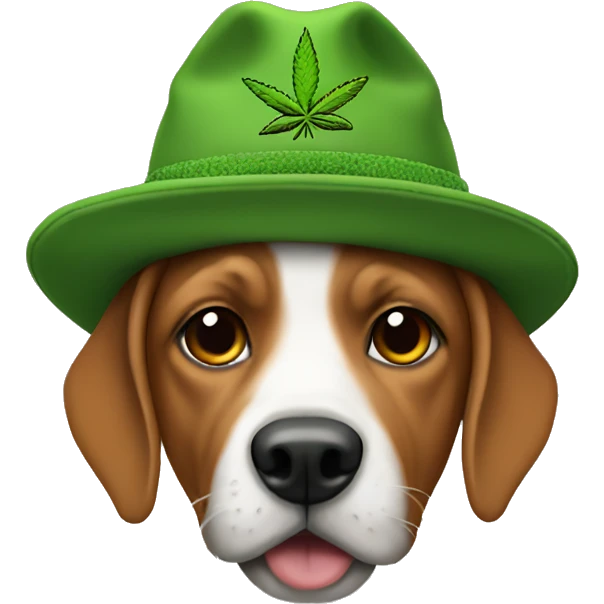 Dog wearing weed hat emoji