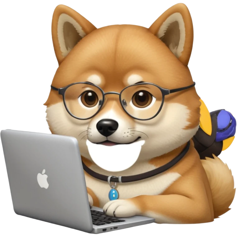 creative shiba inu with eye glasses and computer  emoji