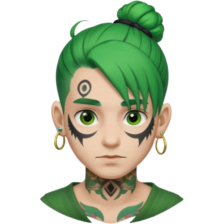 green hair bun and lots of face tattoo guy emoji