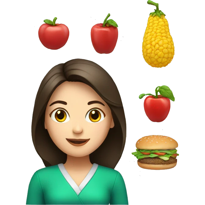 brunette female nutritionist, food emoji