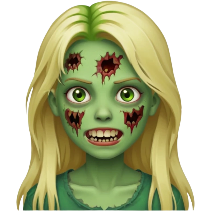girl zombie with blonde long hair with teeth green skin and with no angry face emoji