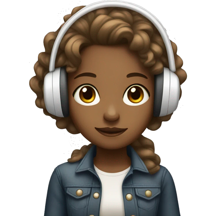 A light brown girl with big eyes and wavy hair wearing a white headphone  emoji