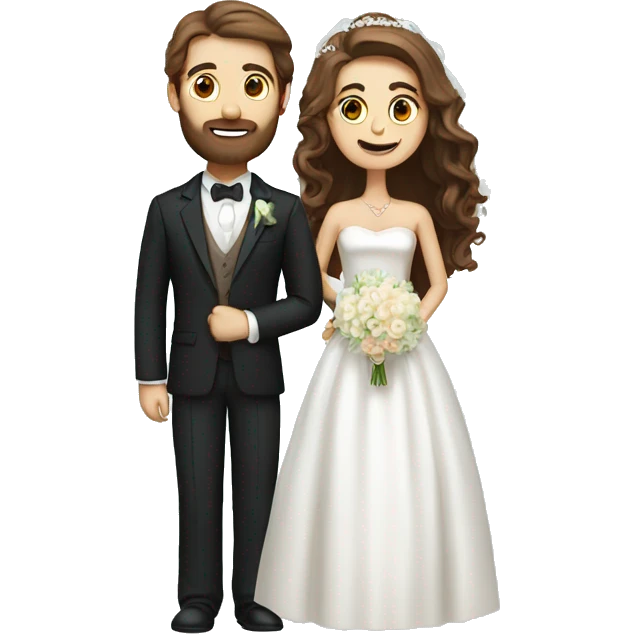 Groom with brown hair and beard and bride with long brown hair  emoji