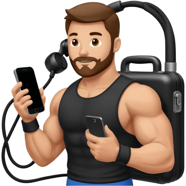 Mec musclé avec un téléphone dans les mains qui navigue sur so téléphone emoji