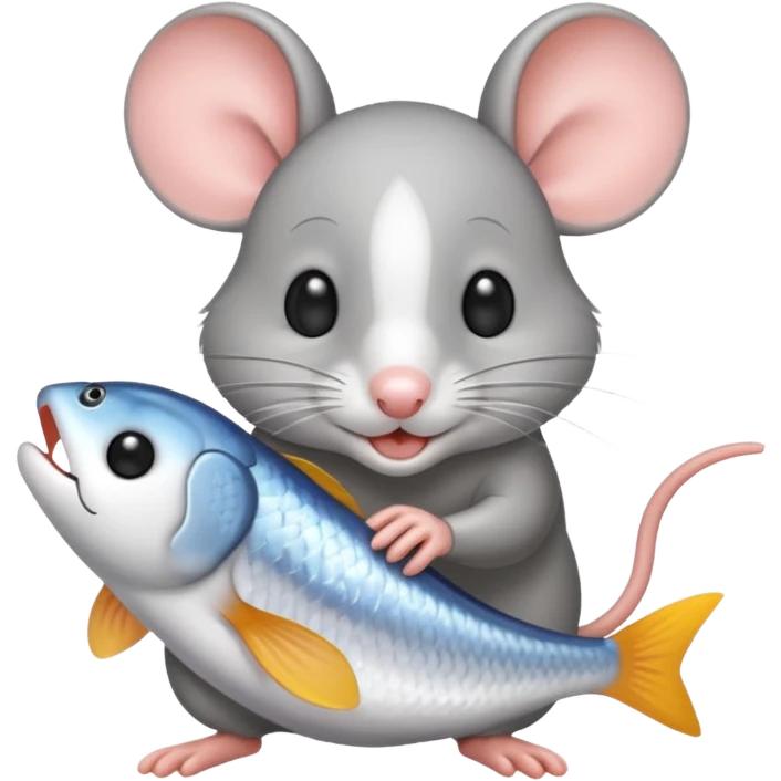 Mouse picking up fish emoji