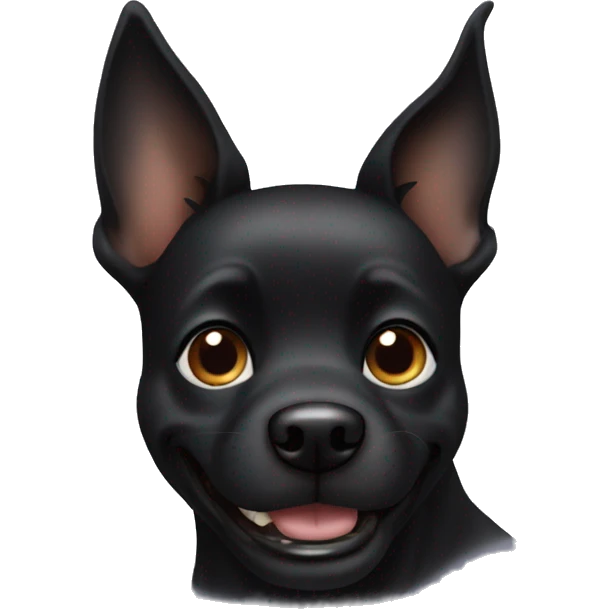 Black dog with pointy ears smiling emoji