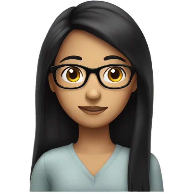 A girl with long black hair and glasses who needs mental health services emoji