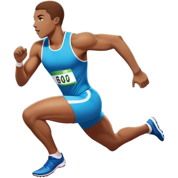 An icon featuring an athlete sprinting on a track, with powerful strides and determination. The background showcases a vibrant stadium with cheering fans, bright lights, and a clear sky. The athlete's motion is dynamic, emphasizing speed and competition. emoji