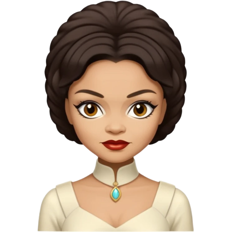 Eartha Kitt with dark brown hair, ivory outfit emoji