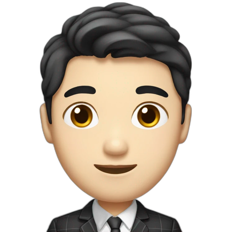 Asian guy with korean black hairstyle wearing black checkered suit emoji