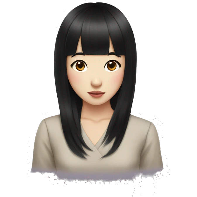 Asian girl black hair hime cut bangs emoji