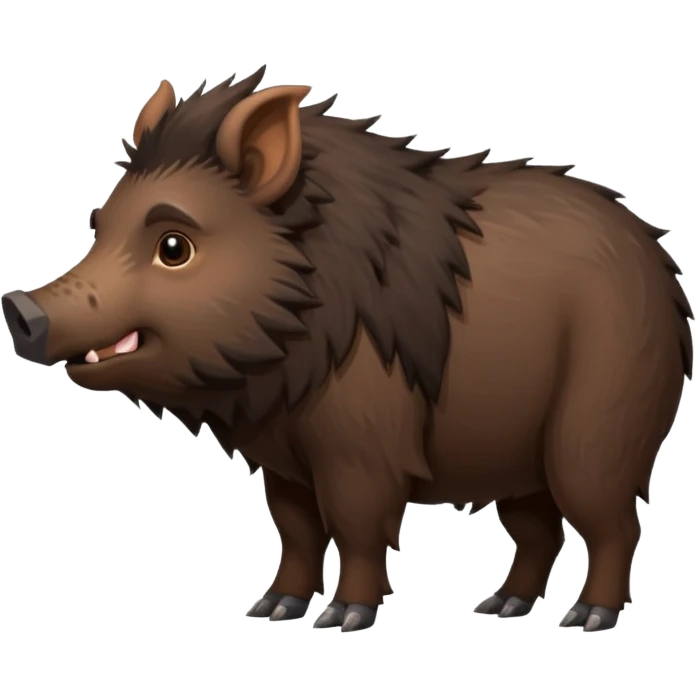 cute hairy boar, dark brown body, full body, side view emoji