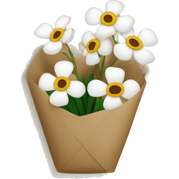 white flowers wrapped in brown paper emoji