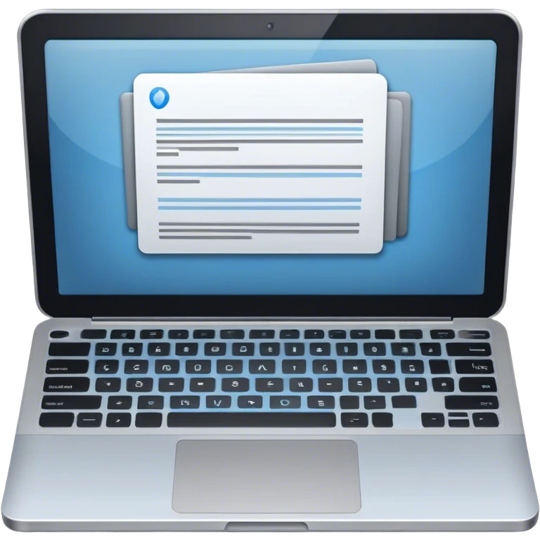Create an emoji representing blogging. The design should feature an open laptop or tablet with a visible blog post on the screen. Use professional colors like blue, gray, and black. Make the background transparent. emoji