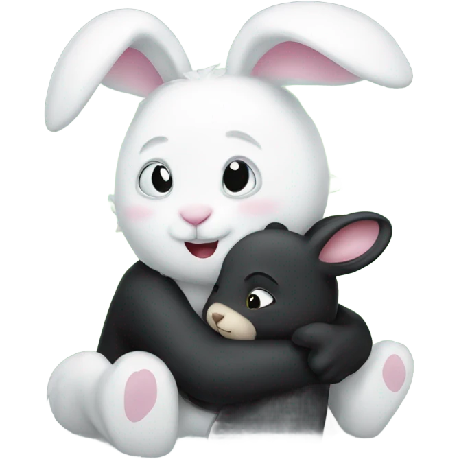 A white bunny hugging her black bear boyfriend  emoji