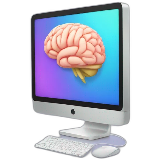 iMac with brain on screen emoji