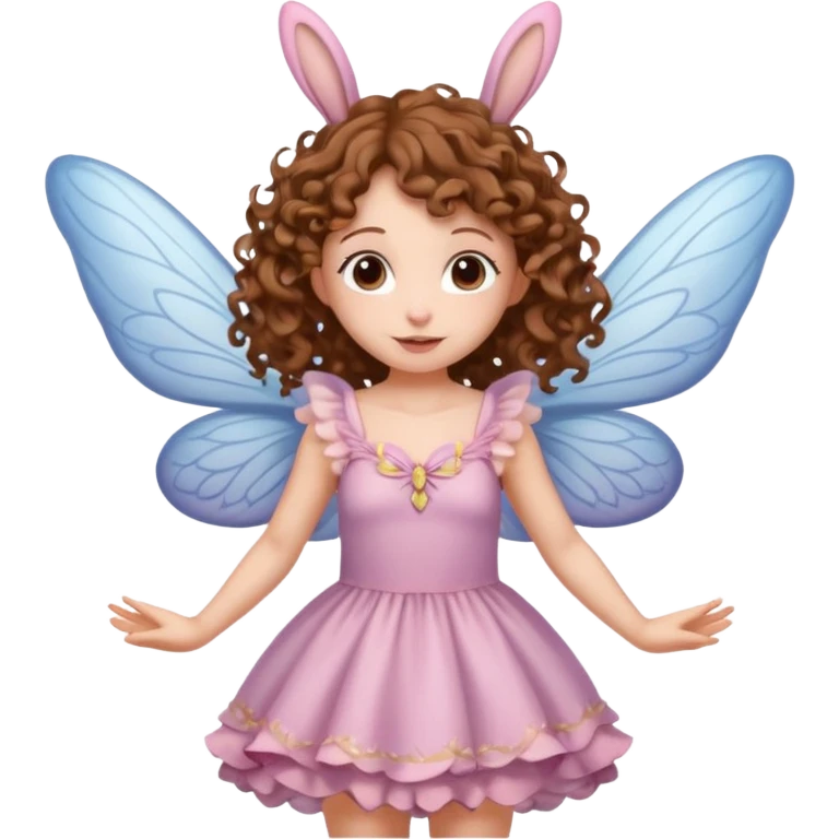 a flying fairy with wings and with bunny ears and brown curly hairs emoji