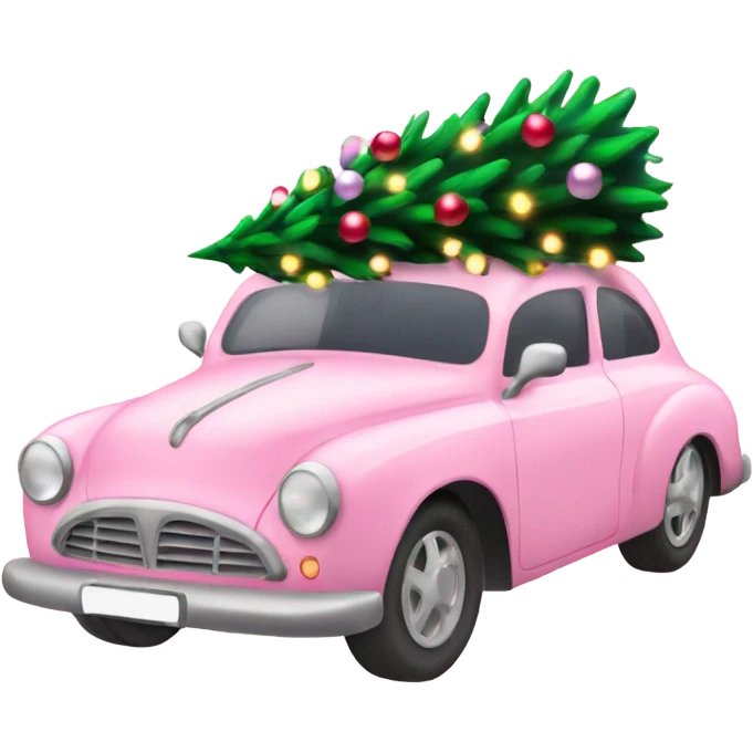 Christmas light pink car with Christmas tree emoji