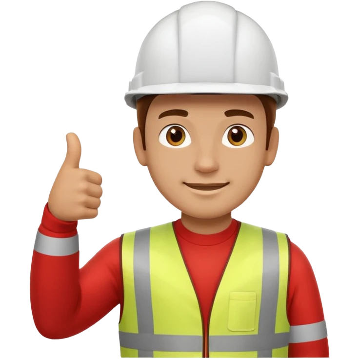 an engineer giving a thumbs up, wearing a white helmet, red vest and white shirt. emoji