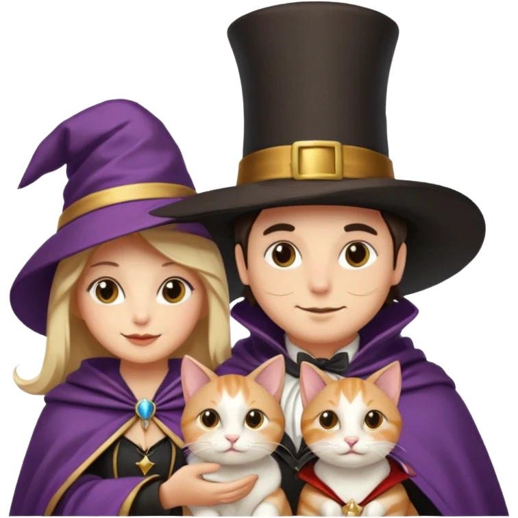 magician couple and their pet cat emoji