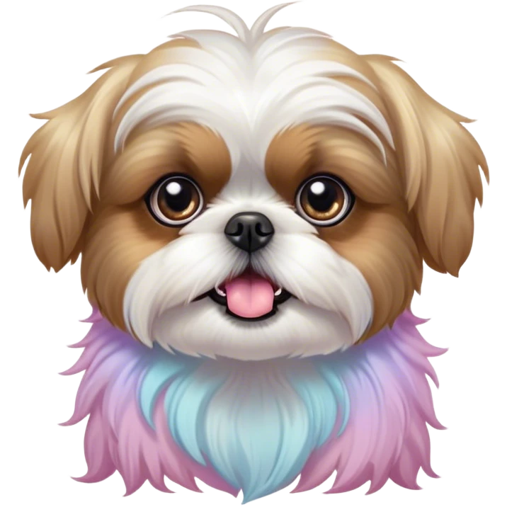 Cinematic Comical Shih Tzu Portrait Emoji, Head cocked with a hilariously exaggerated, shocked expression and twinkling, comically wide eyes, showcasing a fluffy, luxurious fur in soft pastel tones, simplified yet whimsically detailed, glowing with a playful, sassy radiance, high shine, exuding a humorous and cheeky charm, styled with a soft glowing outline, capturing the essence of a Shih Tzu that looks as if it could burst into a fit of playful antics at any moment! emoji