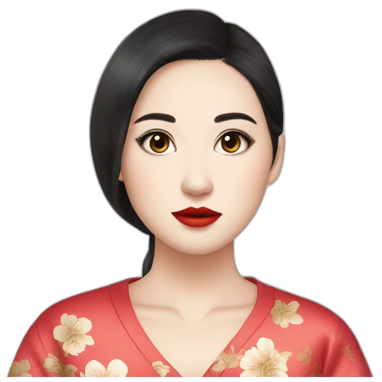 Beautiful young woman,Black hair,long hair,White skin,oval face,big eyes,Blackeyes,Redlips,Chinese emoji
