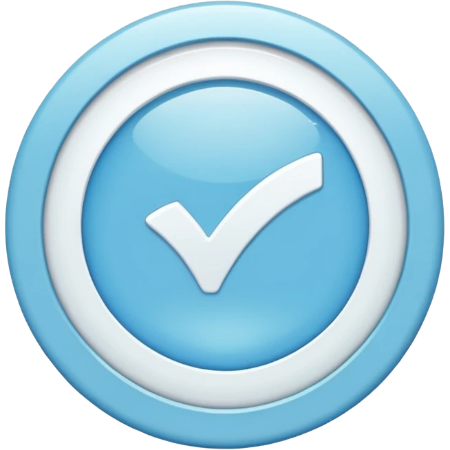 Light blue coloured circle badge with a white tick in the middle emoji