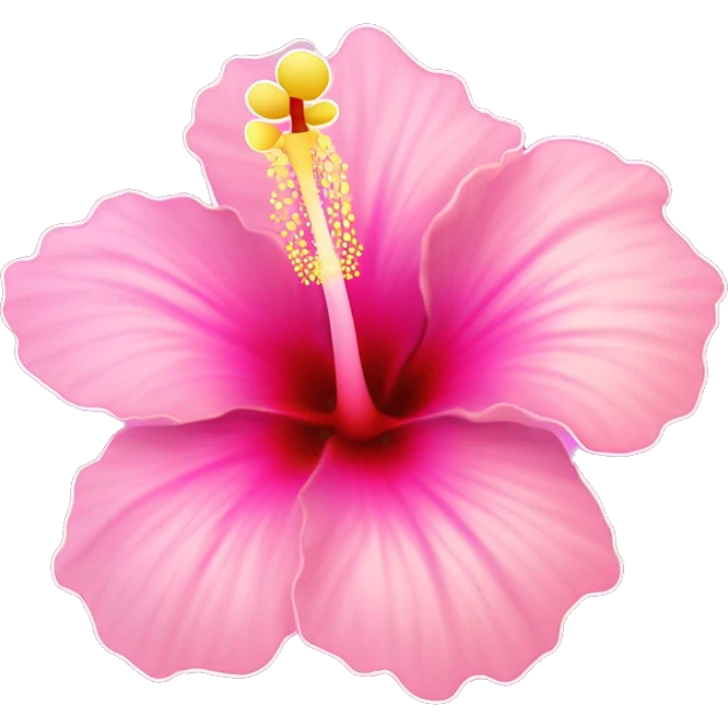 Hibiscus "A pastel pink hibiscus flower with a glowing, vibrant center and sparkles radiating from its soft, curved petals." emoji