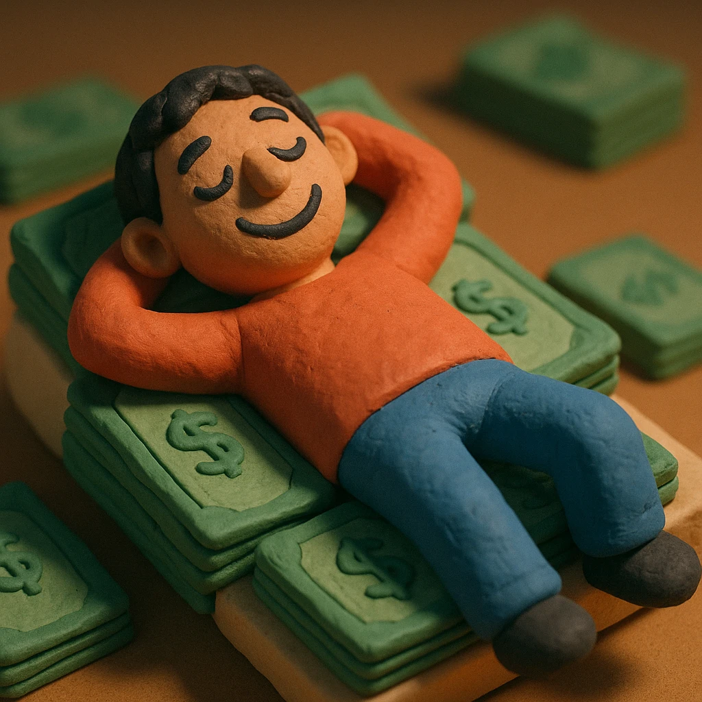 happy person napping on mattress of money emoji