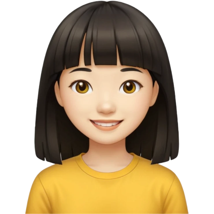 asian girl blunt fringe long hair yellow shirt emoji