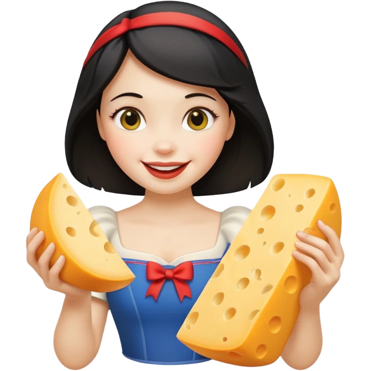  smiling Snow White holding wedge of cheese emoji