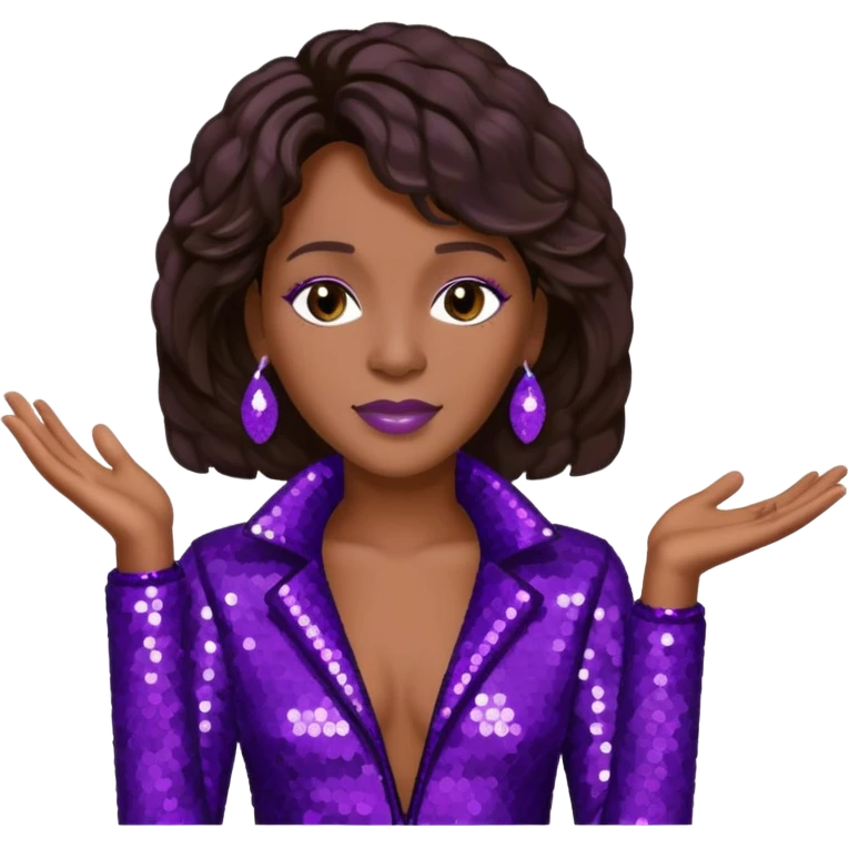 Whitney Houston with dark brown hair, dark purple sequin outfit emoji