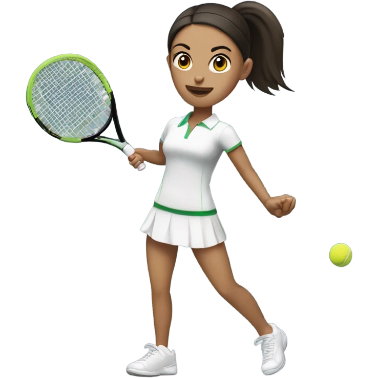 White skinned woman dark hair straight in ponytail hitting tennis ball emoji