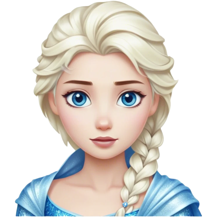 Cinematic Realistic Elsa Portrait, depicted with lifelike skin texture, soft natural lighting, and intricately detailed platinum blonde hair styled elegantly. Her striking, expressive blue eyes exude confidence and grace, complemented by a serene and regal expression. She is dressed in her signature icy attire, with shimmering fabric textures and delicate folds that catch the light beautifully. The portrait features a soft, enchanting glow with a cool, radiant finish, capturing the essence of timeless elegance in a realistic and painterly style, evoking a sense of depth and authenticity. emoji