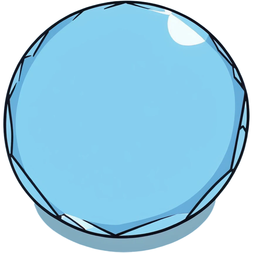 A round cut light blue celestite gem with multiple facets, sparkling and shimmering light blue crystal emoji