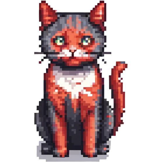 black and red striped cat, pixel art style emoji
