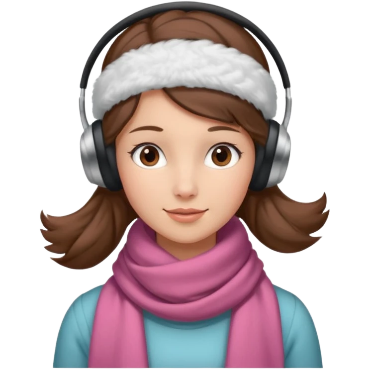 Victorian ice skater in a long dress. She is wearimg a scarf and earmuffs. She has boriwn hair. emoji